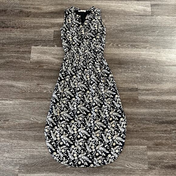 EUC Banjanan Floral Maxi Dress Size Small Black 100% Cotton Sleeveless Layering - Picture 5 of 15
